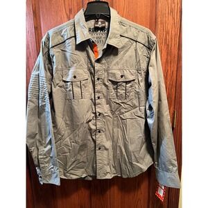 RED APE AUTHENTIC Men's Gray Button Up Shirt LS NWT Embellished Crest  2XL